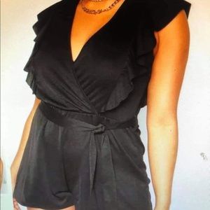 Ruffle sleeve tank romper